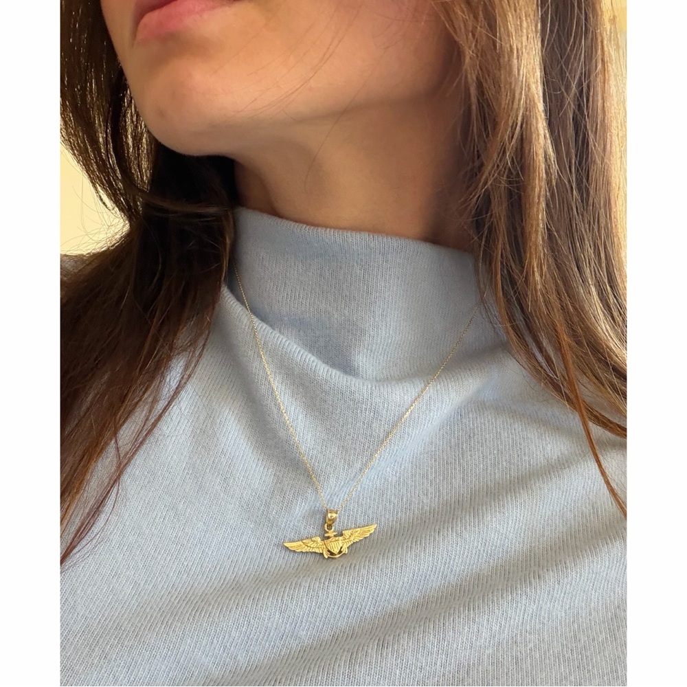 Gold US Naval Aviator Wings Pendant Necklace